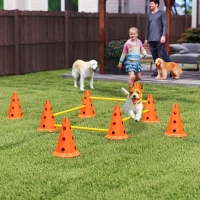 PawHut Conjunto de Agilidade para Cães Barreiras de Obstáculos para Treino de Coordenação 8 Cones 8 Barras Bolsa de Transporte Laranja(m-2)