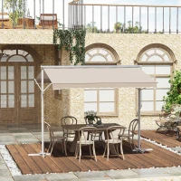 Outsunny Store Double Pente 3 x 3 m Manuel rétractable Inclinaison réglable Acier époxy Blanc Polyester imperméabilisé Anti-UV Beige(m-10)