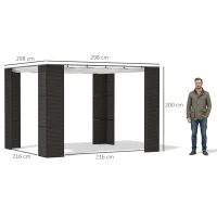Outsunny Gazebo Pergola da Giardino 3x3m con Tenda Scorrevole, Struttura in Metallo e Rattan PE, Nero(m-3)