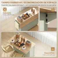 HOMCOM Ilha de Cozinha com Rodas Tampo Rebatível Suporte para Especiarias Prateleiras na Porta Armário 2 Gavetas 117,5x70x91 cm Verde Claro(m-4)