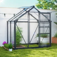 Outsunny Serra da Giardino in Policarbonato e Alluminio con Porta Scorrevole e Finestra, 190x132x201 cm, Grigio(m-10)