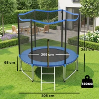 SPORTNOW Cama Elástica Exterior Ø305 cm Trampolín para Niños con Red de Seguridad Escalera y Acolchado de Muelles Azul(m-3)