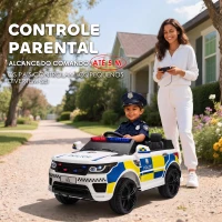 HOMCOM Carro Elétrico Crianças 12V Policial com Bluetooth USB Luz Sirene 110x68x52 cm Brincar Infantil Branco(m-6)