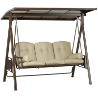Outsunny Dondolo da Giardino 3 Posti in Acciaio con Tettuccio Inclinabile e Cuscini, 208x120x174 cm(m-1)