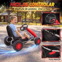 AIYAPLAY Go-Kart para Crianças +3 Anos com Assento Ajustável, Volante, Travão de Mão, Estrutura em Alumínio e Aço, até 30 kg, Vermelho(m-6)