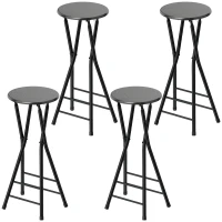 HOMCOM Set 4 Sgabelli Bar Pieghevoli con Doppio Poggiapiedi, in Legno e Acciaio, 34x30x70 cm, Nero(m-11)