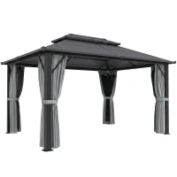 Outsunny 3 x 4m Hardtop Gazebo Canopy with UPF30+ Double Polycarbonate Roof, Aluminium Frame Garden Gazebo Permanent Pavilion with Mosquito Netting and Curtains for Patio, Deck, Grey(m-1)