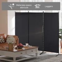 HOMCOM Paravento Separé da Interno a 3 Pannelli Pieghevole in Metallo e Poliestere, 253x50x182 cm, Nero(m-8)