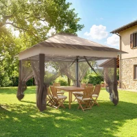 Outsunny Tonnelle barnum de jardin pop-up pliant acier polyester moustiquaires + sac de transport à roulettes kaki marron(m-2)