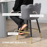 HOMCOM Set da 2 Sgabelli da Bar Vellutati con Poggiapiedi e Base in acciaio, 59x52x90cm, Grigio(m-5)