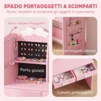 AIYAPLAY Toeletta per Bambini 3 in 1 con Sgabello, Specchio con Luci a 2 Colori e Appendiabiti, Rosa, 3-8 Anni(m-6)