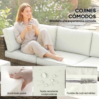 Outsunny Conjunto de Jardín Exterior de Ratán de 6 Piezas con Silla Esquinero 2 Sillas sin Brazos Reposapiés y Mesa Amarillo(m-6)
