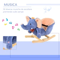 HOMCOM Cavallo a Dondolo in Legno Elefante per i Bambini 60x33x45cm(m-5)