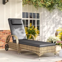 Outsunny Transat bain de soleil matelas inclinaison réglable multipositions accoudoirs roulettes 200 x 73 x 30-103 cm jaune(m-2)
