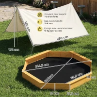 AIYAPLAY Bac à sable en bois avec auvent, bac à sable enfant extérieur avec 4 bancs, doublure de fond, jaune(m-3)
