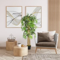 Outsunny Pack de 2 Bambú Artificiales 150 cm con 1095 Hojas Maceta Decoración para Interior Hogar Verde(m-2)