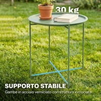 Outsunny Tavolino da Giardino con Vassoio Rimovibile e Gambe Pieghevoli in Acciaio, Ø46x50 cm, Verde(m-5)