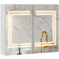 kleankin Armário Casa de Banho com Espelho e Luz LED Interruptor Tátil e Cor da Luz Ajustável 80x15x65 cm Branco Brilhante(m-11)