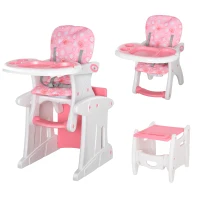 HOMCOM Trona para Bebés 2 en 1 para 6 Meses a 6 Años Transformable en Mesa y Silla Multifuncional Ajustable en 3 Posiciones Respaldo Alto Acolchado con 2 Bandejas Extraíbles 57x59x105 cm Rosa(m-10)