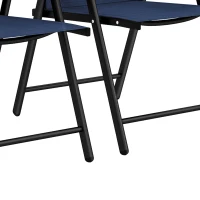 Outsunny Folding Garden Chairs Set of 2, Foldable Garden Dining Chairs with High Back, Armrests, Texteline Seat, Navy Blue(m-13)