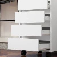 HOMCOM Cajonera de Oficina con 4 Cajones Cajonera de Escritorio con Ruedas para Estudio 46x40x65 cm Blanco(m-8)