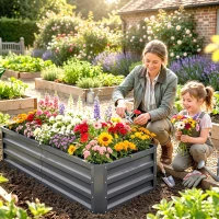 Outsunny Rectangle Raised Garden Bed Box with Weatherized Steel Frame for Vegetables, Flowers, & Herbs, 120 cm x 60 cm x 30.5 cm, Light Grey(m-2)