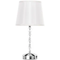 HOMCOM Lampada da Tavolo con Cristalli e Porta USB, in Metallo, Vetro e Poliestere, Ø23x45 cm, Bianco e Argento(m-1)