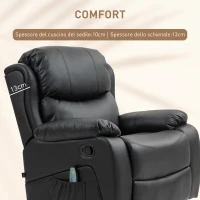 HOMCOM Poltrona Relax Reclinabile con 8 Punti Massaggianti, in Finta Pelle e Acciaio, 97x92x104 cm, Nero(m-8)