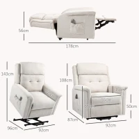 HOMCOM Relaxsessel mit Aufstehhilfe inkl. Fernbedienung Fußstütze Stahl Cremeweiß(m-3)