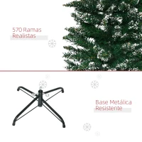 HOMCOM Árbol de Navidad Estrecho 190 cm con 570 Ramas y Soporte de Metal Árbol Navideño para Salón Interior Verde(m-7)