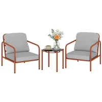Outsunny Salon de Jardin 3 Pièces, 2 Fauteuils, 1 Table Basse, Coussins Épais, Plateau en Verre Trempé, 63x77x76cm, Rouge Vineux(m-16)