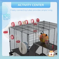 PawHut Gerbil Cage Dwarf Hamster Cage, with Deep Glass Bottom, Tunnels, Hut, Exercise Wheel, 60 x 40 x 57cm(m-4)
