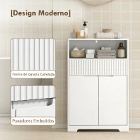 HOMCOM Armário Estreito para Casa de Banho com Gaveta Canelada, Prateleira Aberta e Prateleira Ajustável 60x30x91,5 cm Branco(m-5)