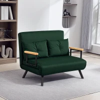HOMCOM 4-in-1 Velvet-Feel Double Sofa Bed, with Pillows - Green(m-9)
