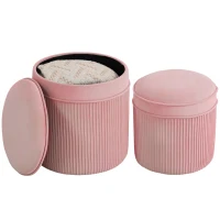 HOMCOM Set 2 Taburete Rotunde Stivuibile și Tapițate, cu Huse din Catifea și Spațiu de Depozitare de 34.8L, Roz(m-11)
