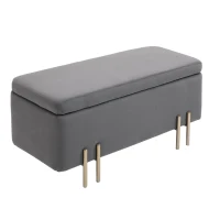 HOMCOM Banc de rangement coffre de rangement design contemporain- banc avec espace de stockage - dim. 100L x 40l x 42H cm - velours gris foncé piètement métal doré(m-11)