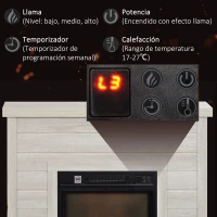HOMCOM Chimenea Eléctrica 1800W con Efecto de Llama Mando a Distancia Temporizador Semanal para Sala 30 m² Madera Clara(m-5)