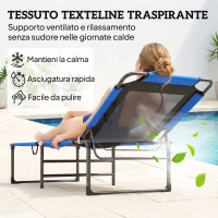 Outsunny Lettino Sdraio Pieghevole, Schienale Regolabile 4 Posizioni, Maniglia Trasporto, Colore Blu.(m-6)