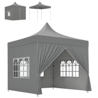 Outsunny Tonnelle de jardin tente pliante 3 x 3 m 4 parois latérales amovibles 3 fenêtres hauteur réglable sac de transport gris(m-11)