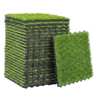 Outsunny 22 pezzi Erba Sintetica, Tappetino 30x30 cm, Pelo 25 mm, Verde(m-1)