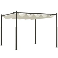 Outsunny Gazebo Pergola 3x3 m con Tettuccio Retrattile, 8 Viti e 8 Picchetti, in Poliestere 180g e Metallo, Bianco Crema(m-1)