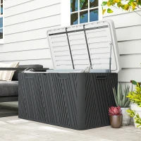 Outsunny Panca Contenitore 380L in HDPE con 2 Maniglie Laterali e Leva a Gas, 115x60x60 cm, Nero e Grigio(m-9)
