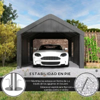 Outsunny Garaje Exterior para Coche 6x3,6 m Impermeable con Tejido PE Resistente Marco de Acero Paredes Desmontables Gris Oscuro(m-8)