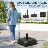 Outsunny Base para Chapéu de Solcom Rodas e Pega Telescópica para Mastros Ø38 mm Ø48 mm Recarregável com Areia 72 kg ou Água 45 L Preto(m-4)