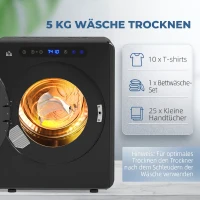 HOMCOM Wäschetrockner, 6 Programme, 40-60℃, 5 kg Kapazität, kompakt, Touch-Bedienung, Schwarz(m-5)