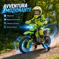 HOMCOM Moto Elettrica per Bambini 3 anni e Più, Moto Cross Elettrica con Rotelle, Batteria 6V Velocità 2.5km/h, 102 x 58 x 66cm, Verde(m-4)