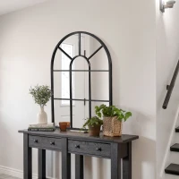 HOMCOM Specchio Moderno a Parete e a forma di Arco 91x60 cm per Camera da Letto e Soggiorno, in Metallo Nero e Vetro(m-10)