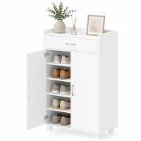 HOMCOM Schuhschrank mit 1 Schublade und 5 Einlegeböden Moderner Schuhschrank Verstellbare Einlegeböden 6 Paar 62,5x35x95 cm Weiß(m-7)