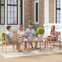 Outsunny 4 Piece Wooden Garden Furniture Set, Outdoor Garden Sofa Set with 2 Armchairs, Loveseat and Coffee Table, Natural Wood(m-10)