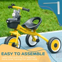 AIYAPLAY Kids Trike, Tricycle, with Adjustable Seat, Basket, Bell, for Ages 2-5 Years - Yellow(m-7)